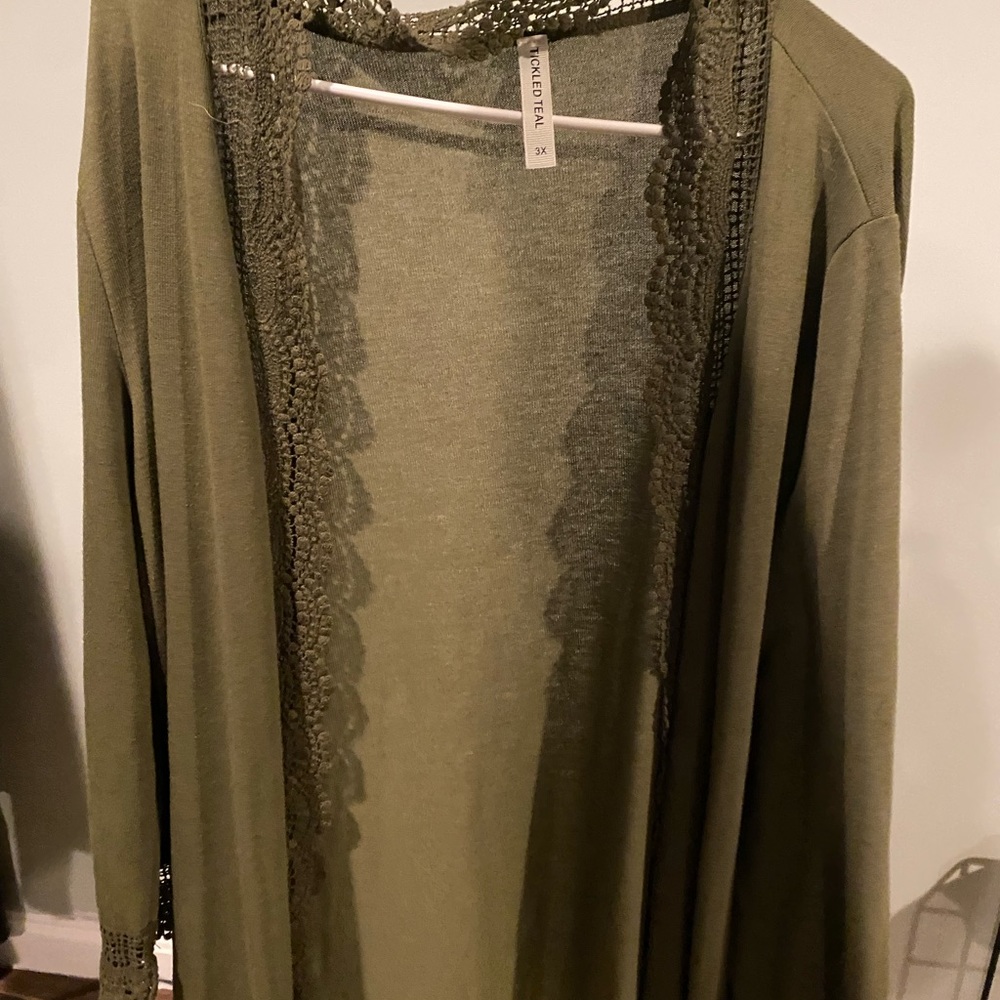 army green lace trim duster